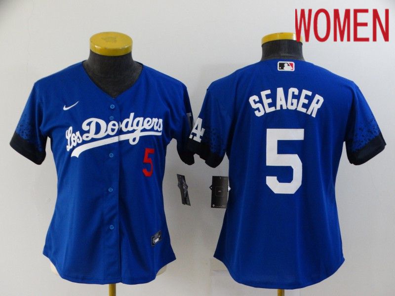 Women Los Angeles Dodgers #5 Seager Blue City Edition Nike 2021 MLB Jersey->women mlb jersey->Women Jersey